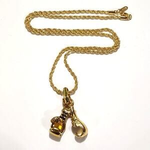 18k Plated Necklace Boxing Gloves Diamond Cut UFC Chain Valentines Birthday NEW!